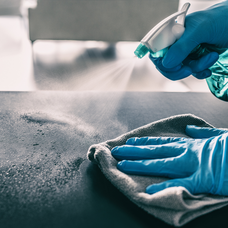 cleaning a countertop surface